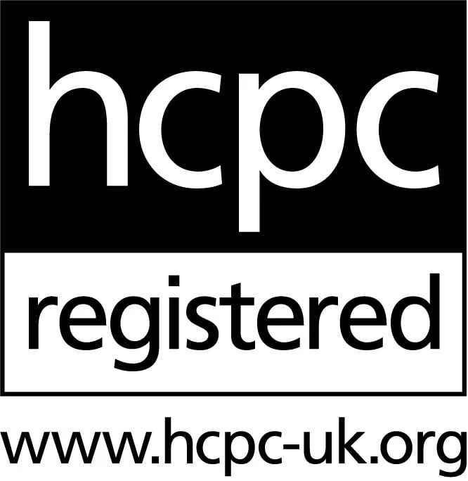 The HCPC logo (Health and Care Professions Council), indicating the registered status.